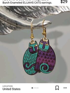 WANTED!! Laurel Burch Elijahs Cats Earrings - Purple & Teal